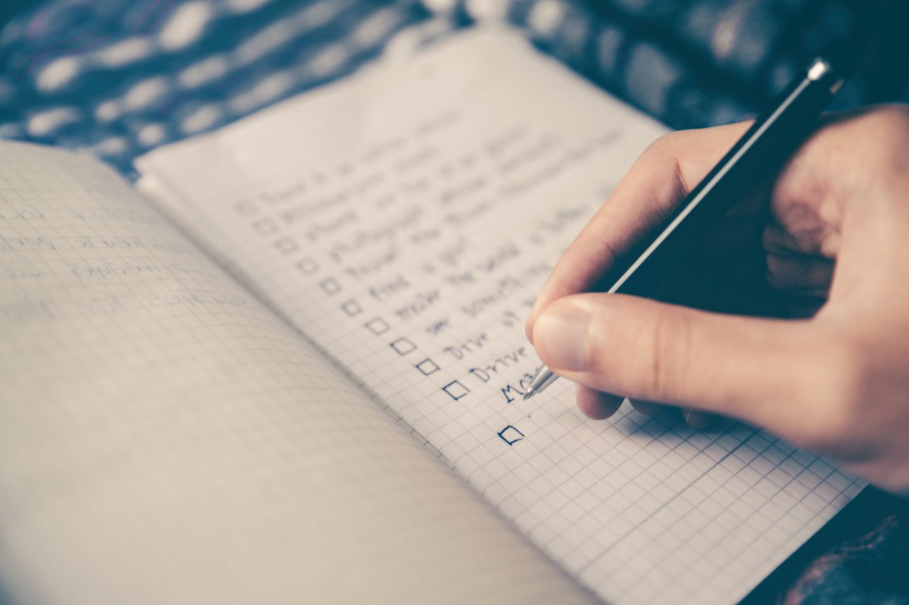 A checklist on grid paper